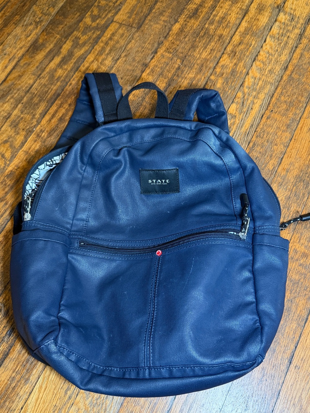 STATE Bags Navy Backpack Coated Canvas Map Print Lining Travel School Bag